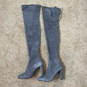 Stuart Weitzman Gray Suede Leather Highland Over The Knee Boots Size 8.5